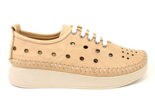 Pantofi de vara moale de dama din piele naturala de culoare bej - Model Samira.