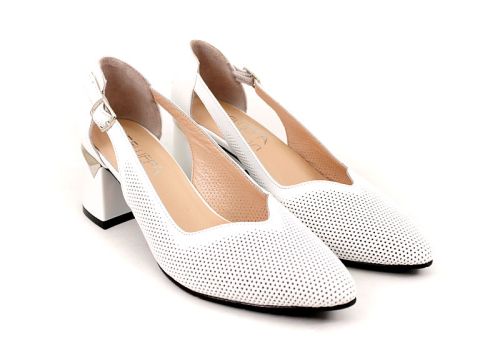 Pantofi formali dama din piele naturala in culoarea alba - Model Elif.