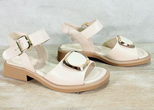 Sandale dama cu toc joase din piele naturala in bej - model Calliope