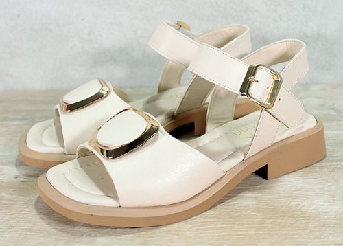 Sandale dama cu toc joase din piele naturala in bej - model Calliope