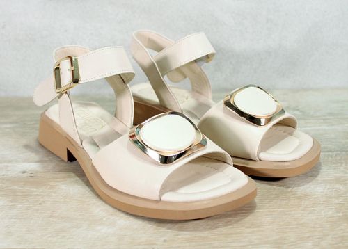 Sandale dama cu toc joase din piele naturala in bej - model Calliope