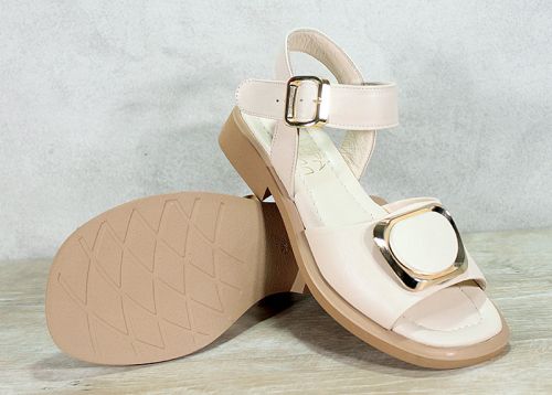 Sandale dama cu toc joase din piele naturala in bej - model Calliope