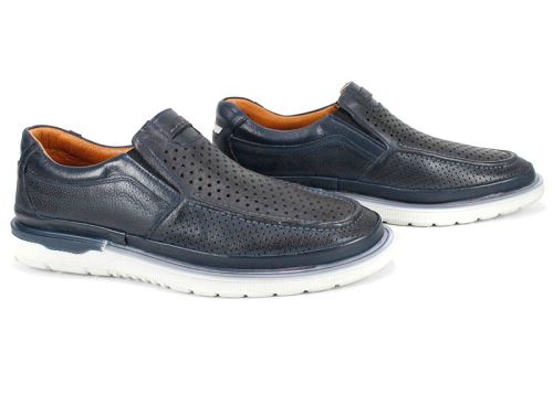 Mocasini barbatesti din piele naturala de culoare albastru inchis - Model Geronimo