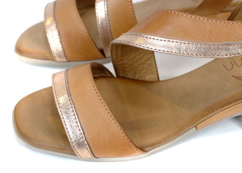 sandale damă Solena Flow piele naturală moka auriu toc jos