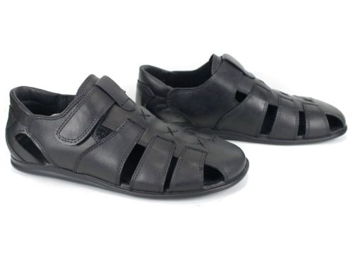 sandale bărbătești Vento Nero din piele naturală neagră cu velcro