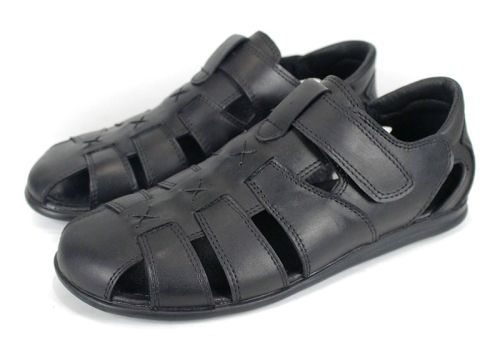 sandale bărbătești Vento Nero din piele naturală neagră cu velcro