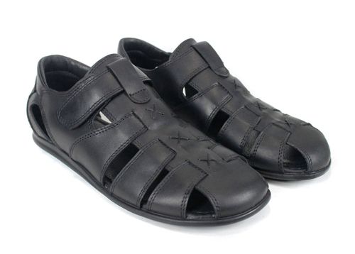 sandale bărbătești Vento Nero din piele naturală neagră cu velcro