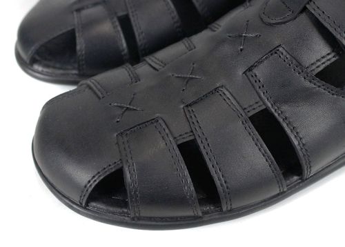 sandale bărbătești Vento Nero din piele naturală neagră cu velcro