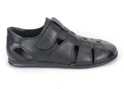 sandale bărbătești Vento Nero din piele naturală neagră cu velcro