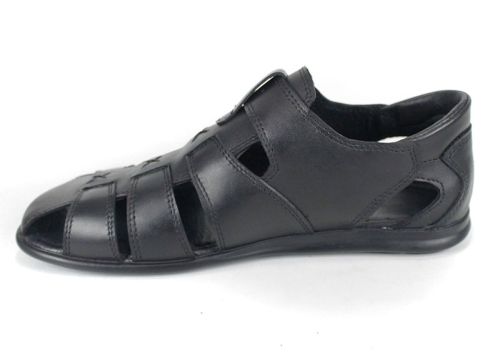 sandale bărbătești Vento Nero din piele naturală neagră cu velcro
