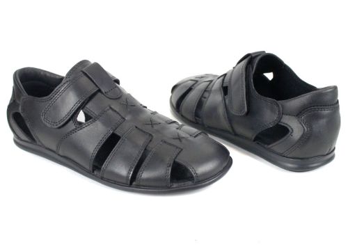 sandale bărbătești Vento Nero din piele naturală neagră cu velcro