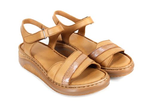 Sandale damă piele naturală culoare maro deschis Sole Chiaro
