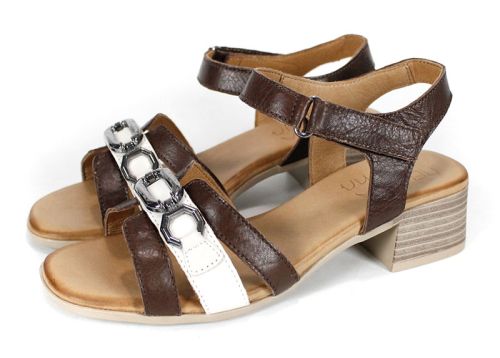 Terra Charm – Sandale damă din piele naturală cu toc mediu | culoare biscuiți și crem
