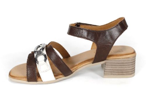 Terra Charm – Sandale damă din piele naturală cu toc mediu | culoare biscuiți și crem
