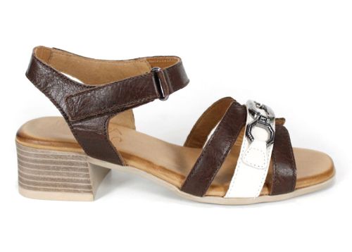 Terra Charm – Sandale damă din piele naturală cu toc mediu | culoare biscuiți și crem