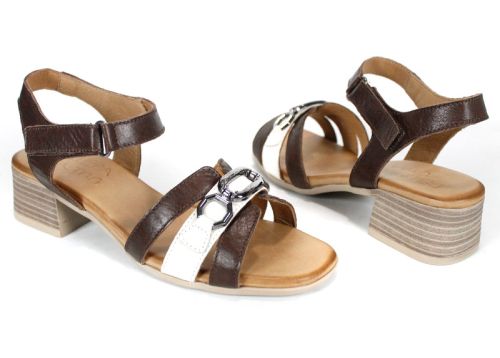 Terra Charm – Sandale damă din piele naturală cu toc mediu | culoare biscuiți și crem