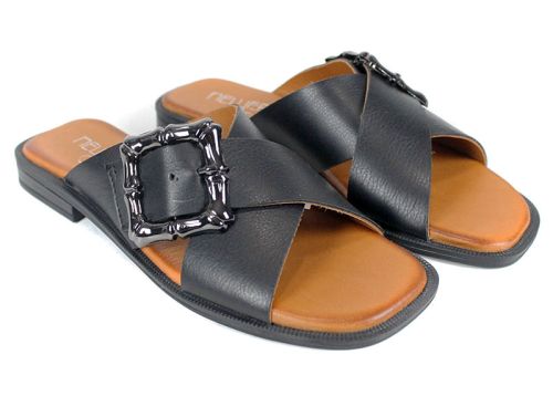 papuci damă Forma Nuova din piele naturală cu cataramă