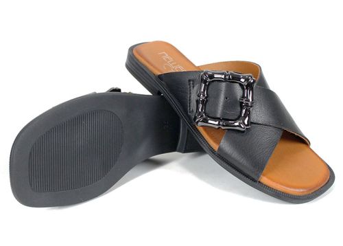 papuci damă Forma Nuova din piele naturală cu cataramă
