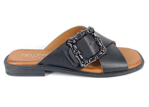 papuci damă Forma Nuova din piele naturală cu cataramă