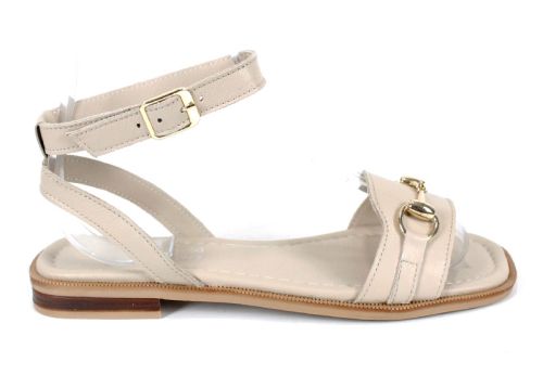 Sandale damă bej din piele naturală Dalia Chiara cu talpă joasă și accesoriu auriu