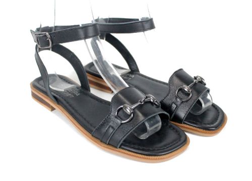 sandale dama negre din piele naturală Dalia Chiara cu accesoriu metalic