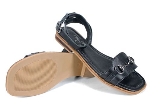 sandale dama negre din piele naturală Dalia Chiara cu accesoriu metalic