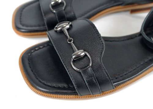 sandale dama negre din piele naturală Dalia Chiara cu accesoriu metalic