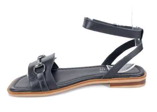 sandale dama negre din piele naturală Dalia Chiara cu accesoriu metalic