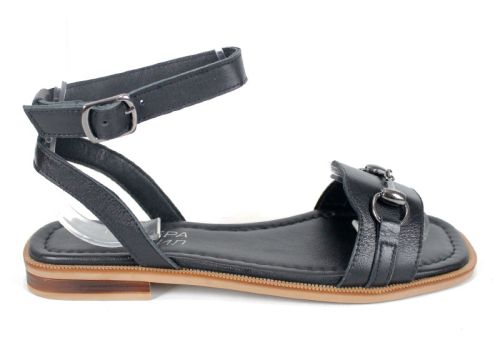 sandale dama negre din piele naturală Dalia Chiara cu accesoriu metalic