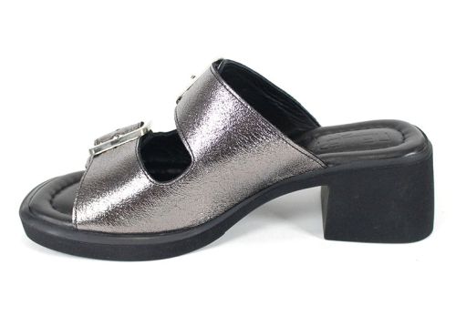 Saboți damă Brilla Doppia din piele naturală culoare platină cu toc