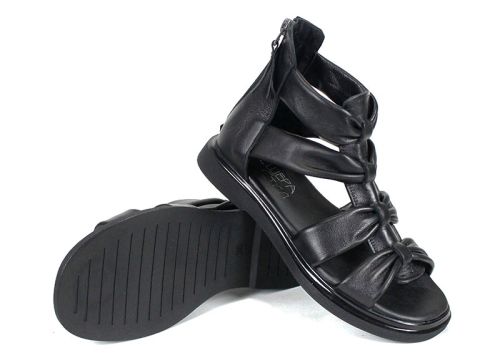 sandale damă negre din piele naturală Aurea Passo