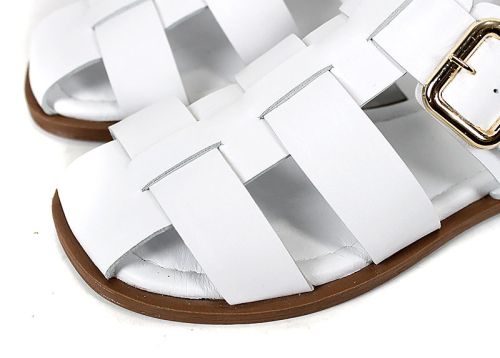 sandale damă din piele naturală albă cu talpă maro și cataramă