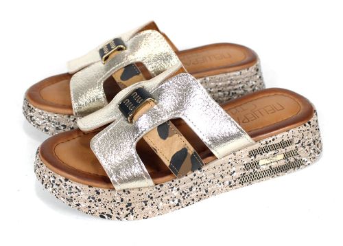 Papuci damă Luna Fiera piele leopard auriu