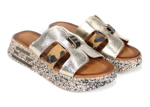Papuci damă Luna Fiera piele leopard auriu