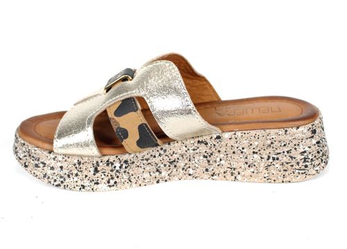 Papuci damă Luna Fiera piele leopard auriu