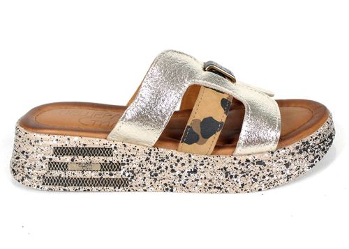 Papuci damă Luna Fiera piele leopard auriu
