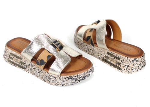 Papuci damă Luna Fiera piele leopard auriu