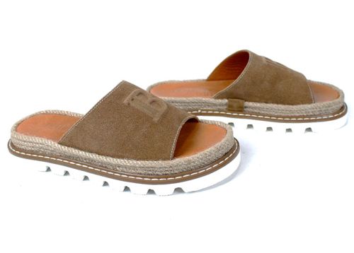 Marea Lino – papuci damă din piele velur maro tutun