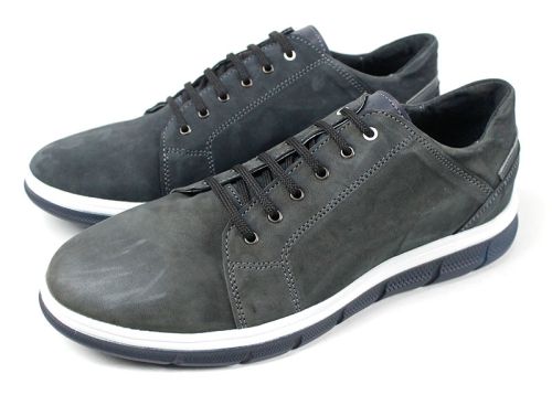 Pantofi barbatesti din piele naturala si piele intoarsa de culoare albastru inchis - model Dynamic Flair
