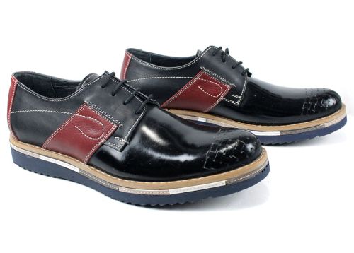 Pantofi barbati din piele in negru cu elemente albe Y 212 CH