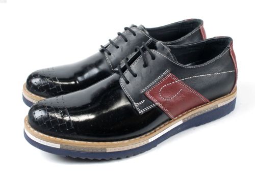 Pantofi barbati din piele in negru cu elemente albe Y 212 CH
