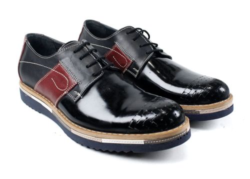 Pantofi barbati din piele in negru cu elemente albe Y 212 CH