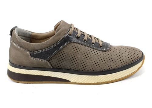 Pantofi casual de vara barbatesti din nubuc natural de culoare gri inchis - Model Cardam.