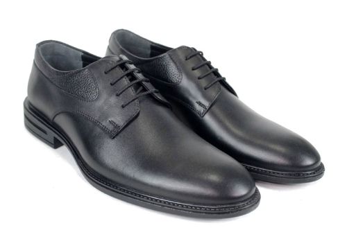 Pantofi eleganți bărbătești Verso Notte din piele naturală neagră, talpă flexibilă și design clasic cu șireturi