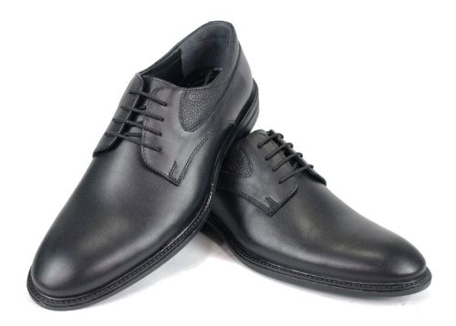 Pantofi eleganți bărbătești Verso Notte din piele naturală neagră, talpă flexibilă și design clasic cu șireturi