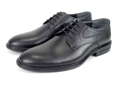 Pantofi eleganți bărbătești Verso Notte din piele naturală neagră, talpă flexibilă și design clasic cu șireturi