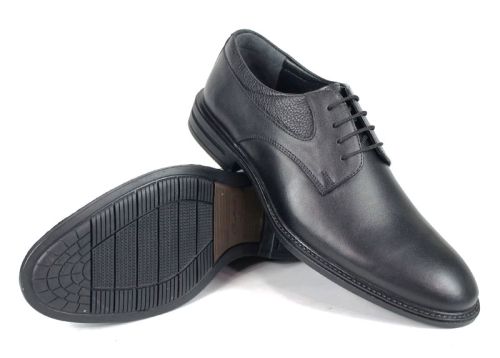 Pantofi eleganți bărbătești Verso Notte din piele naturală neagră, talpă flexibilă și design clasic cu șireturi