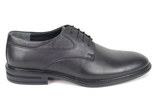 Pantofi eleganți bărbătești Verso Notte din piele naturală neagră, talpă flexibilă și design clasic cu șireturi