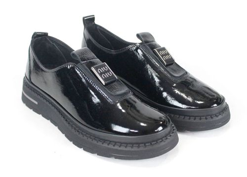 pantofi damă din lac natural negru cu elastic – Eleganza Notte