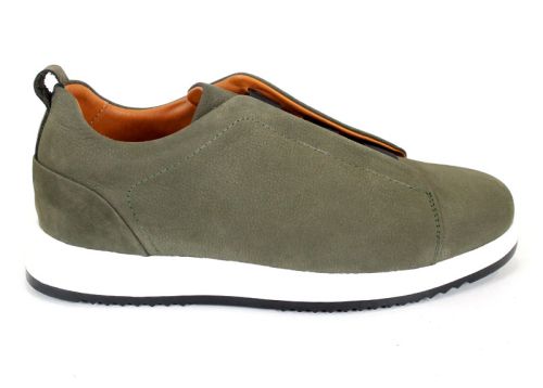 pantofi bărbătești nubuc natural kaki fără șireturi cu elastice și talpă sport